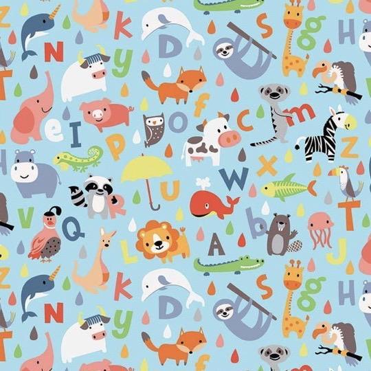 Abc Blue Noahs Ark Riley Blake Cotton Fabric ️ Rosies Craft