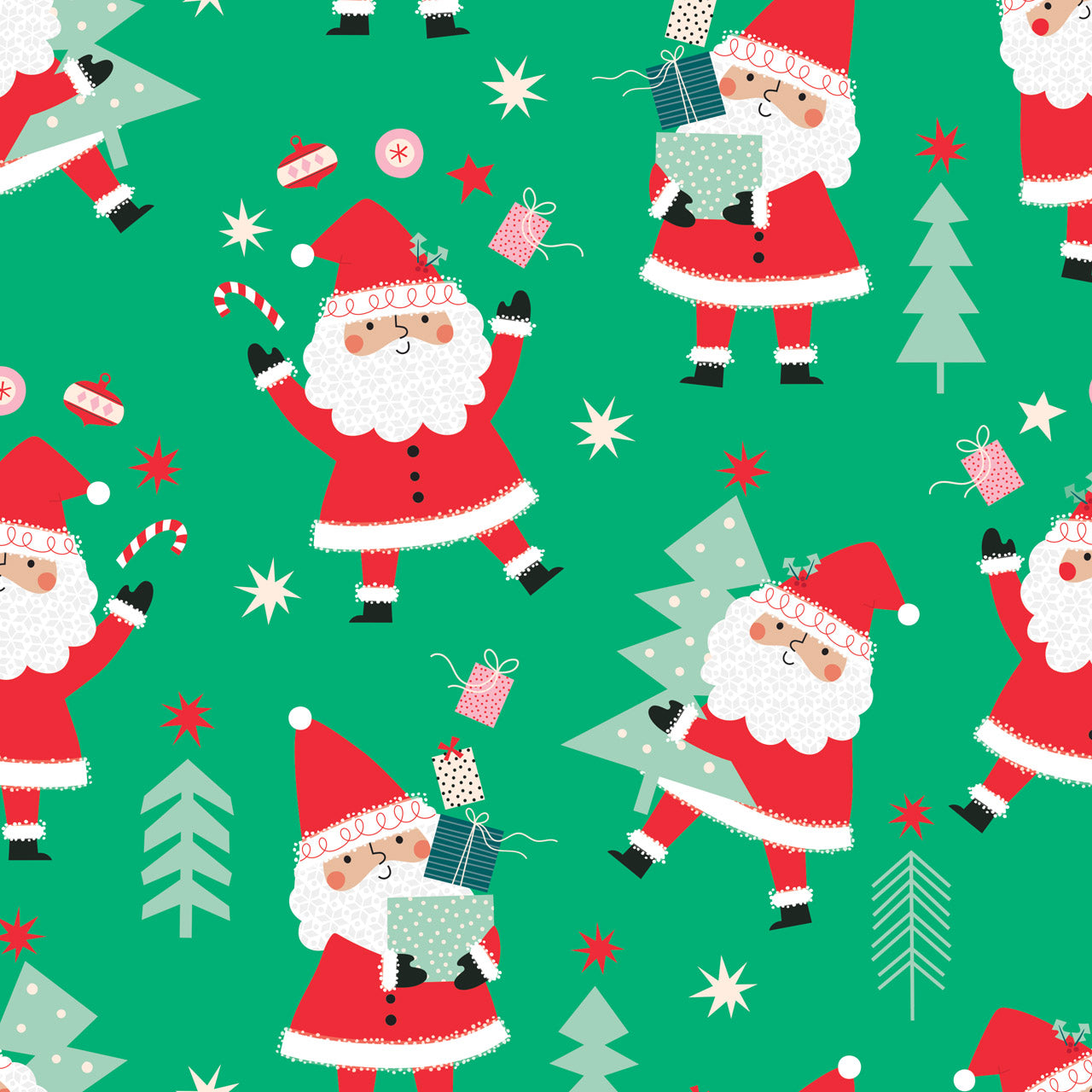 Father Christmas Santas on Green - Wonderful Christmas Time - Dashwood Studio Cotton Fabric ✂️ £13 pm