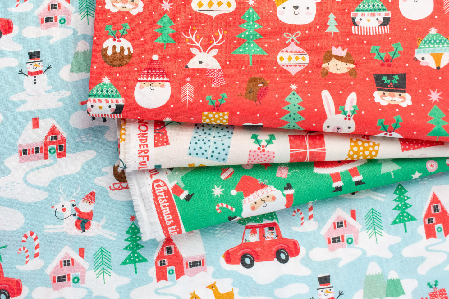 Father Christmas Santas on Green - Wonderful Christmas Time - Dashwood Studio Cotton Fabric ✂️ £13 pm