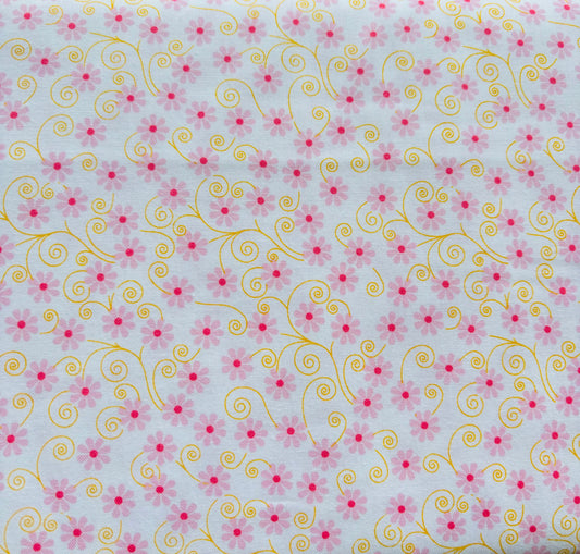 Pink Daisy on White - Fairy Garden - Riley Blake Cotton Fabric ✂️ £8 pm *SALE*