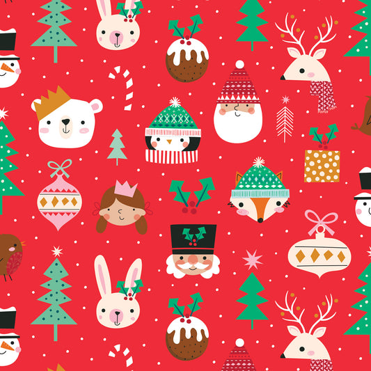 Christmas Faces on Red - Wonderful Christmas Time - Dashwood Studio Cotton Fabric ✂️ £13 pm