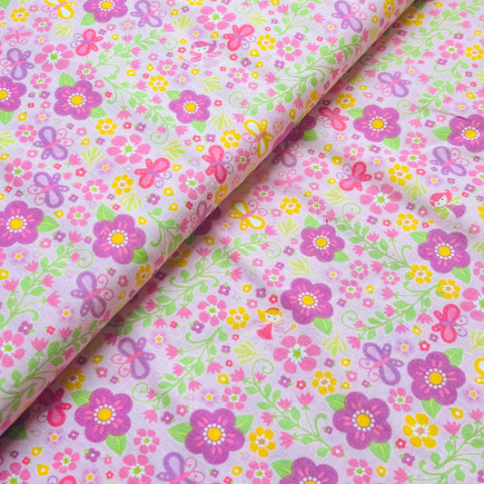 Flowers and Fairies Pink - Fairy Garden - Riley Blake Cotton Fabric ✂️ £8 pm *SALE*