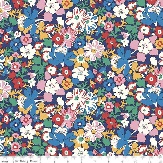 Westbourne Posy Flower Blue & Yellow - Carnaby Collection - Liberty Cotton Fabric ✂️ £10 pm *SALE*