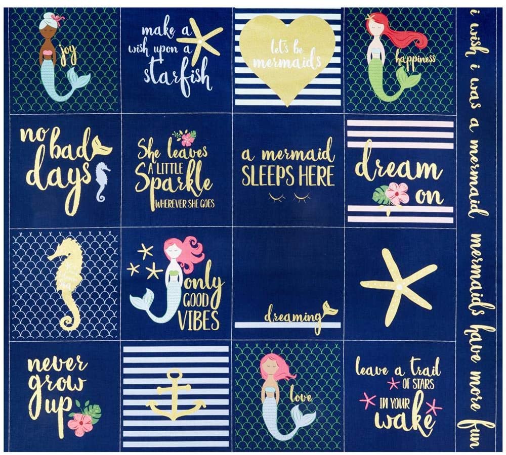 Navy Sparkle Mermaid Panel - Let's be Mermaids - Riley Blake Cotton Fa ...