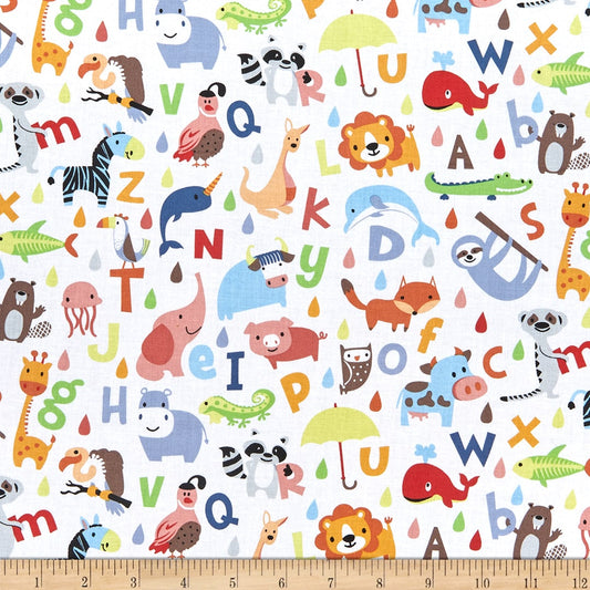 Animals ABC White - Noah's Ark - Riley Blake Cotton Fabric ✂️ £9 pm *SALE*