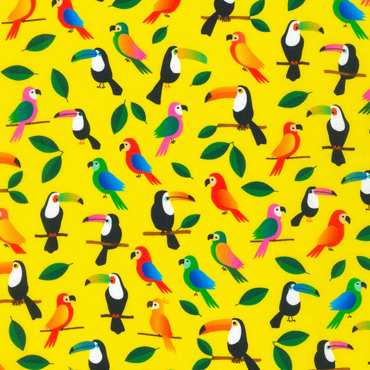 Toucans on Yellow - Rainforest Friends - Robert Kaufman Cotton Fabric ✂️ £13 pm