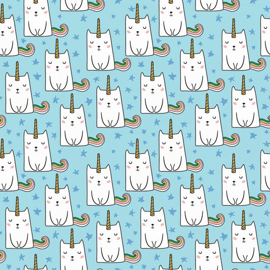 Caticorn Unicorn Cat Blue Sparkle Metallic - Riley Blake Cotton Fabric ✂️ £7 pm *SALE*