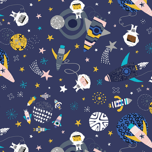 Navy Blue Astronauts - Blast Off - Dashwood Studio Cotton Fabric ✂️ £13 pm