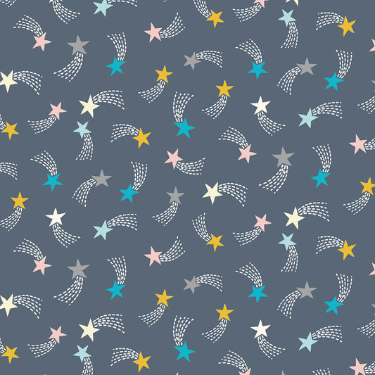 Navy Blue Shooting Stars - Blast Off - Dashwood Studio Cotton Fabric ✂️ £13 pm