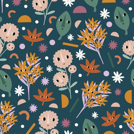 Happy Flowers & Leaves - No Rain, No Flowers - Dashwood Studio Cotton Fabric ✂️ £9 pm *SALE*