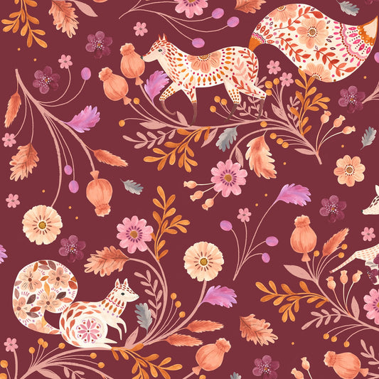 Burgundy Fox - Maple Woods - Dashwood Studio Cotton Fabric ✂️ £9 pm *SALE*