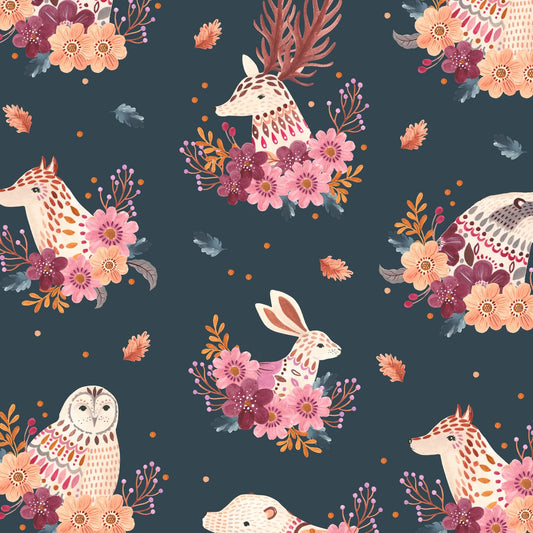 Woodland Animals Indigo Blue - Maple Woods - Dashwood Studio Cotton Fabric ✂️ £9 pm *SALE*