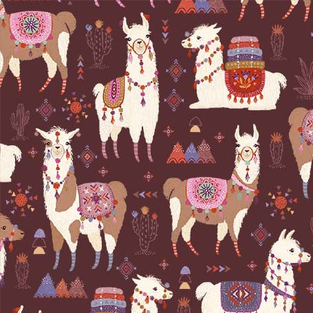 Llama Fiesta on Eggplant - Llama Love - Michael Miller Cotton Fabric ✂️ £9 pm *SALE*