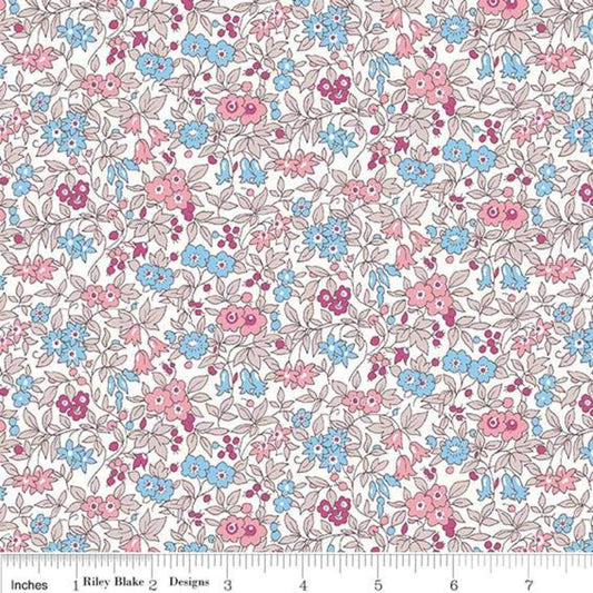 REMNANT 50x55cm Pink and Blue Forget Me Not Blossom - Flower Show Midnight Garden Collection - Liberty Cotton Fabric ✂️