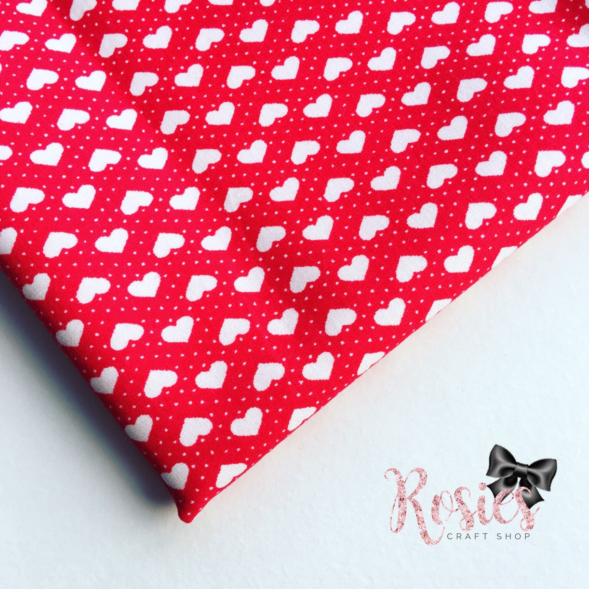 Mini White Polka Dot Hearts on Red Fabric Felt - Rosie's Craft Shop Ltd