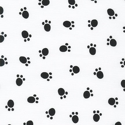 White with Black Paw Prints - Whiskers and Tails - Robert Kaufman Cotton Fabric ✂️ 13 pm