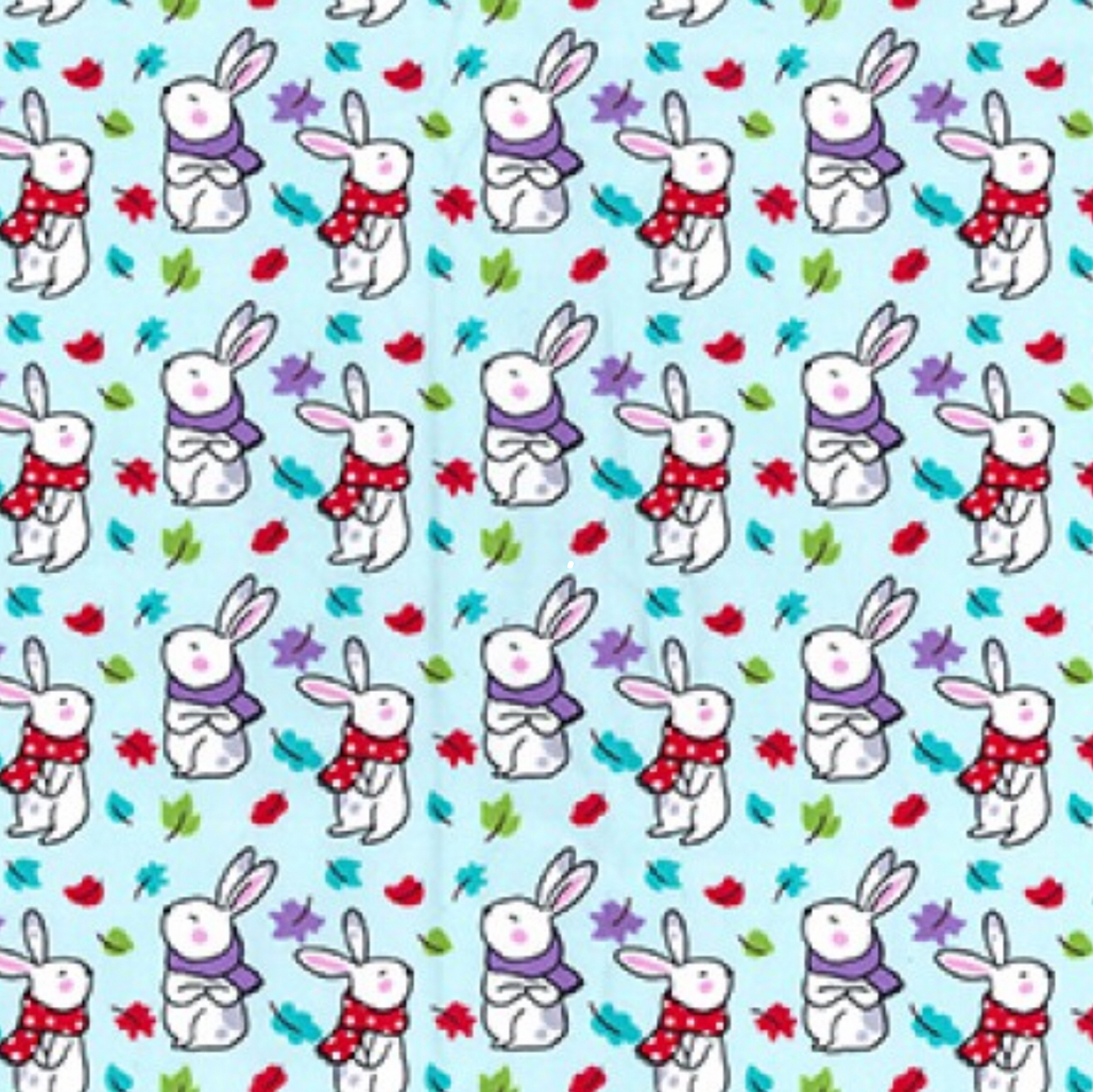 Little Bunnies in Scarves on Mint 100% Cotton Fabric - Rosie's Craft Shop Ltd