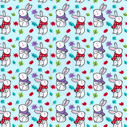 Little Bunnies in Scarves on Mint 100% Cotton Fabric - Rosie's Craft Shop Ltd