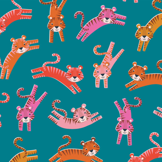 Tigers on Blue - Dandelion Jungle - Dashwood Studio Cotton Fabric ✂️ £13 pm