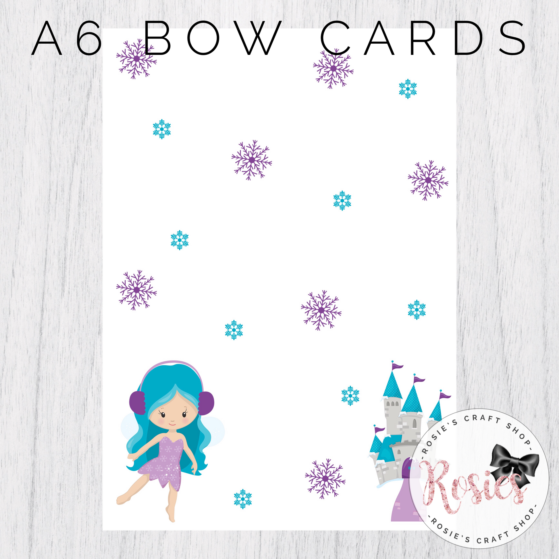 A6 Winter Fairy Castle Printed Bow Display Cards - Rosie's Craft Shop Ltd