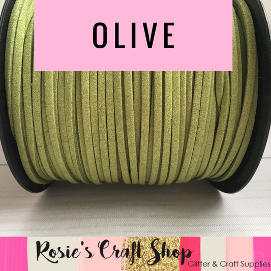 Olive Green Faux Suede Cord - Rosie's Craft Shop Ltd