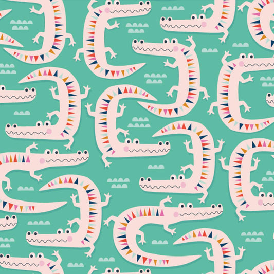 Crocodiles on Green - Dandelion Jungle - Dashwood Studio Cotton Fabric ✂️ £13 pm