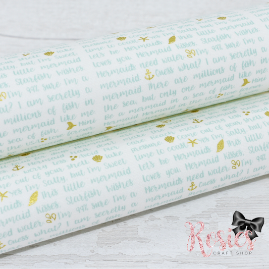 Mermaid Verse White with Green Designer Fabric Felt